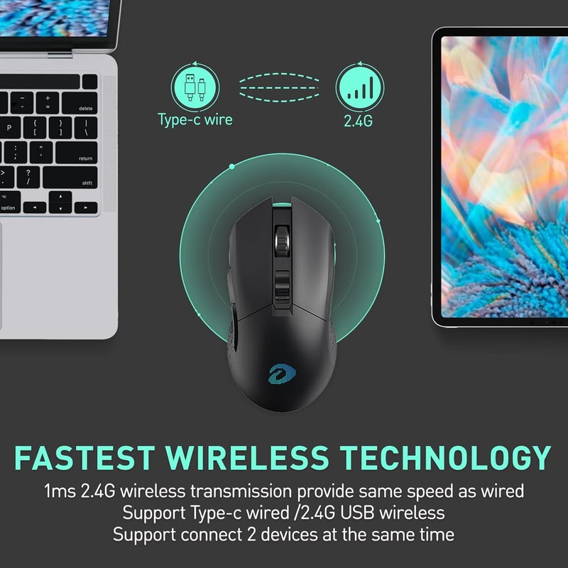 DAREU EM901X Wireless Gaming Mouse with Charging Dock Rechargeable RGB,12K DPI,7 Programmable Buttons High-Precision Sensor [300IPS] [1000Hz] for PC Notebook Mac - Image 2